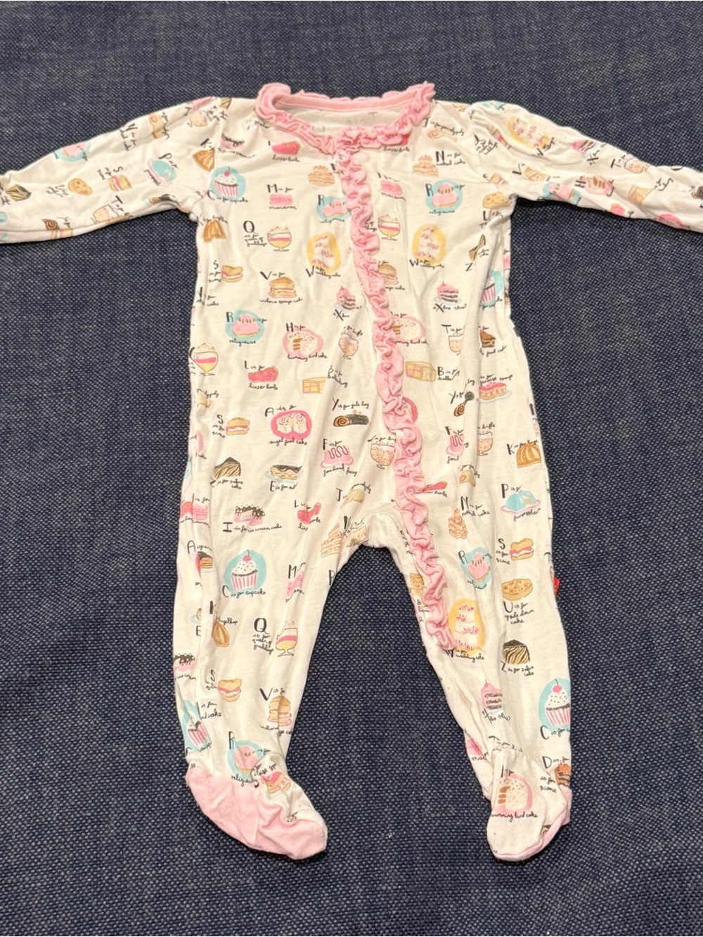 Girls Pink Ruffle Footed Sleeper Pajamas 0-3 months Modal Cake dessert print